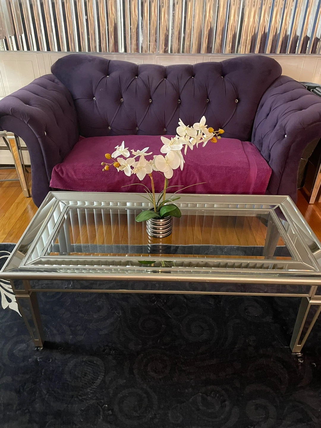 Mirrored Accent Table Lamp with White Shade