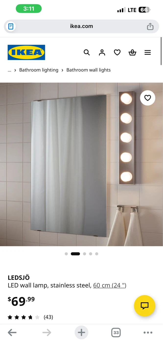 IKEA LEDSJÖ LED Wall Lamp, Stainless Steel, 60 cm - photo 2