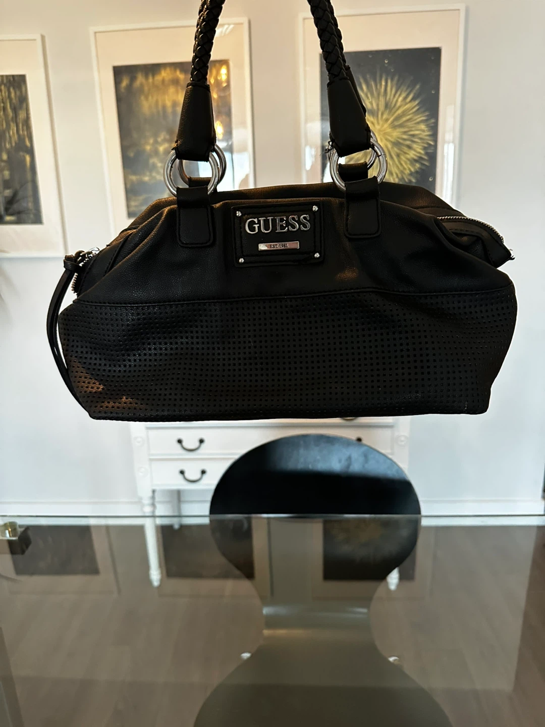 GUESS Black Perforated Satchel Handbag - photo 2