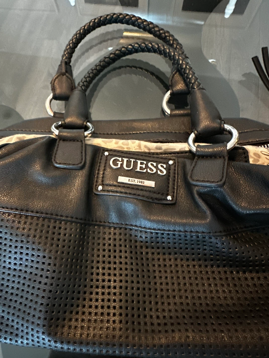 GUESS Black Perforated Satchel Handbag - photo 3