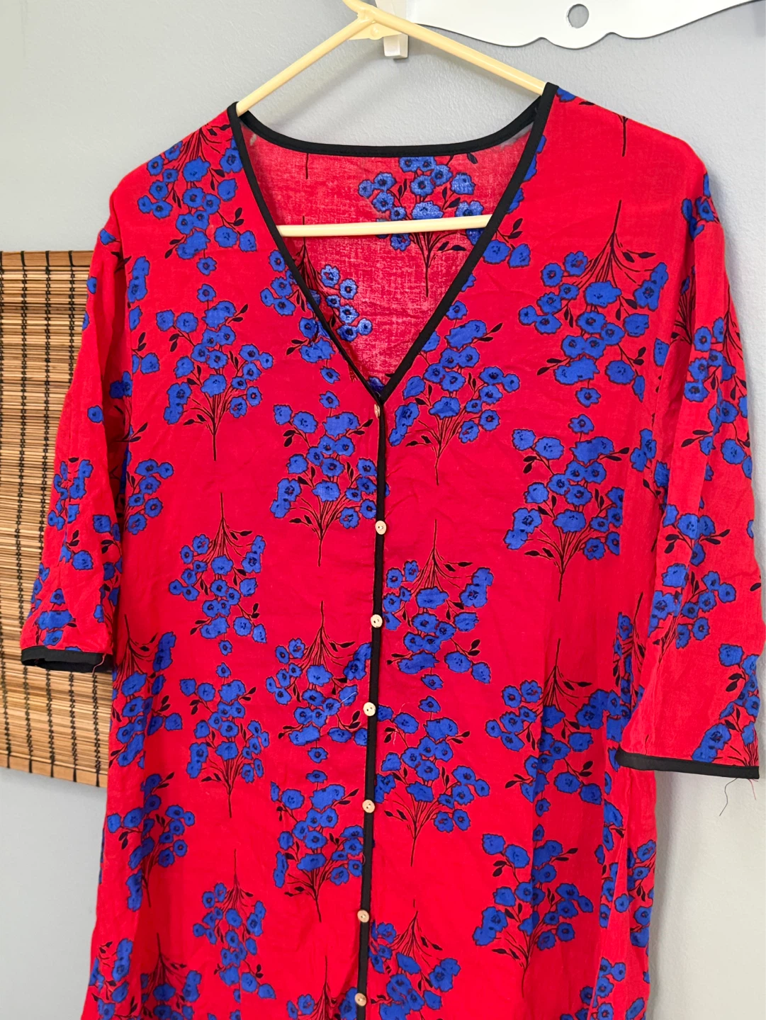 Red floral maxi dress with blue flowers - photo 2