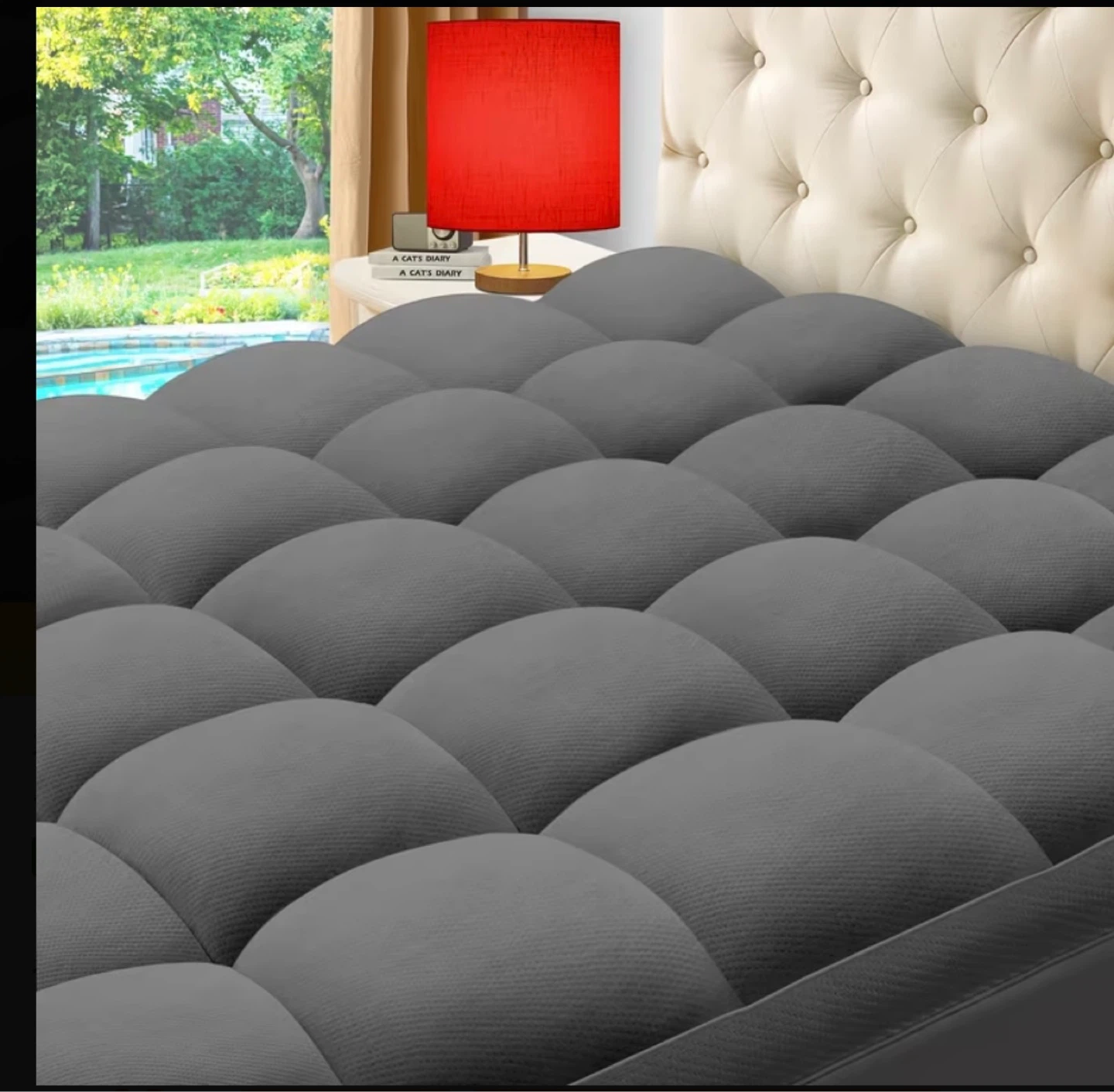 King Size Grey Mattress Topper Deep Pocket