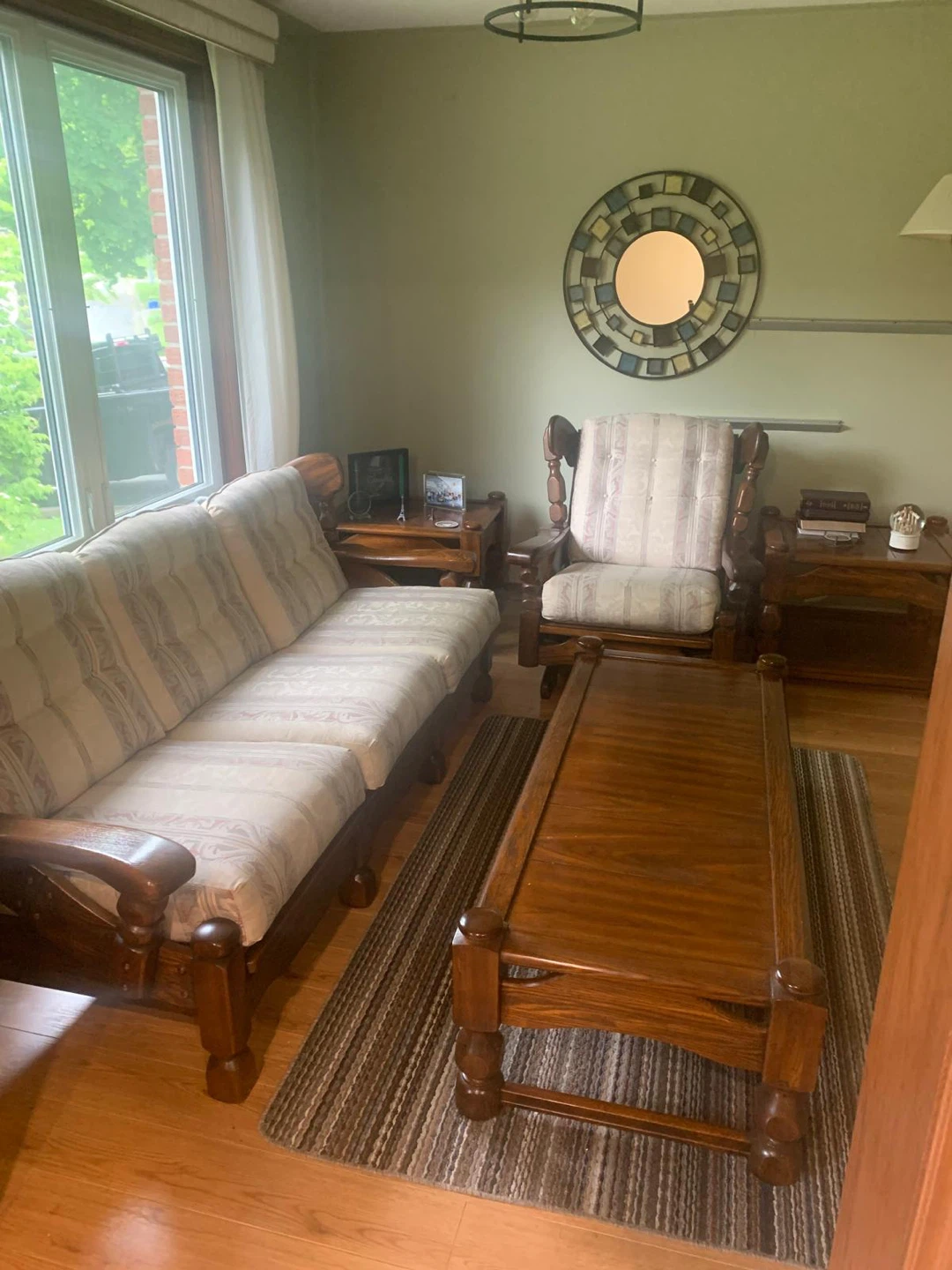 Wooden Sofa, rocking chair and 3 Coffee Table Set