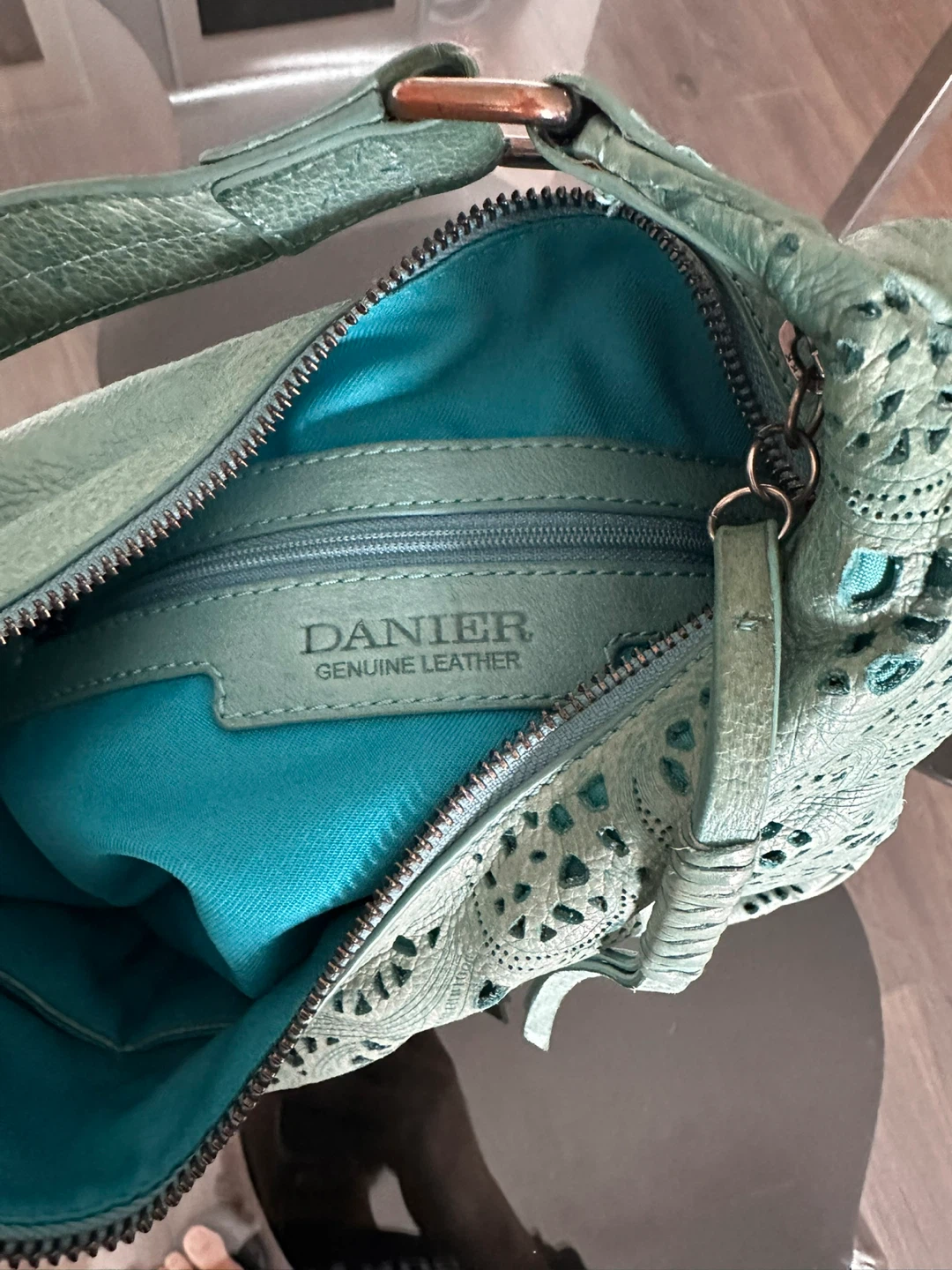 DANIER Genuine Leather Teal Cut Shoulder Bag