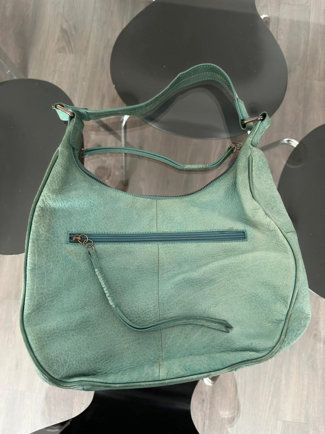 DANIER Genuine Leather Teal Cut Shoulder Bag - photo 5