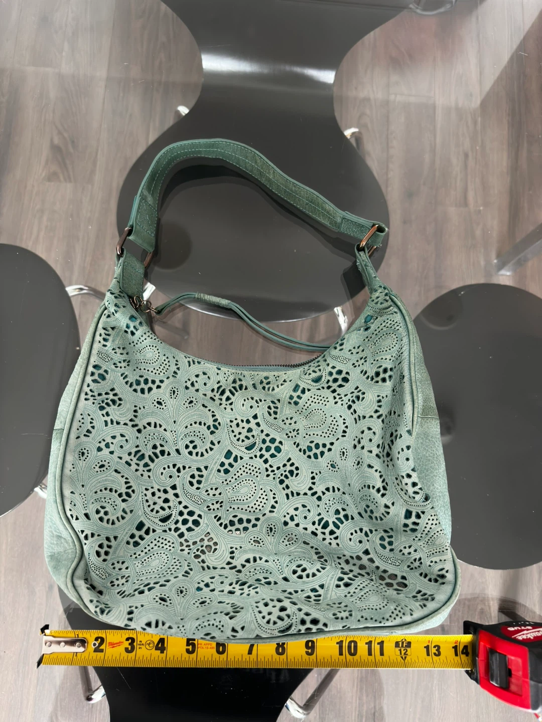 DANIER Genuine Leather Teal Cut Shoulder Bag - photo 3