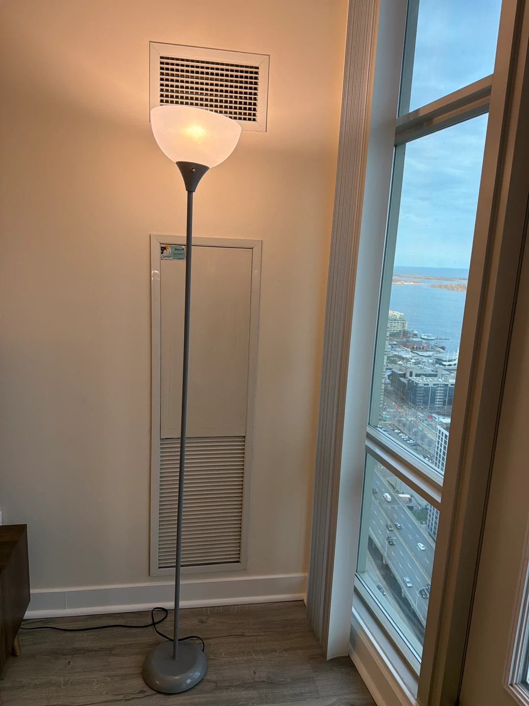 Grey Floor Lamp with Frosted Dome Shade
