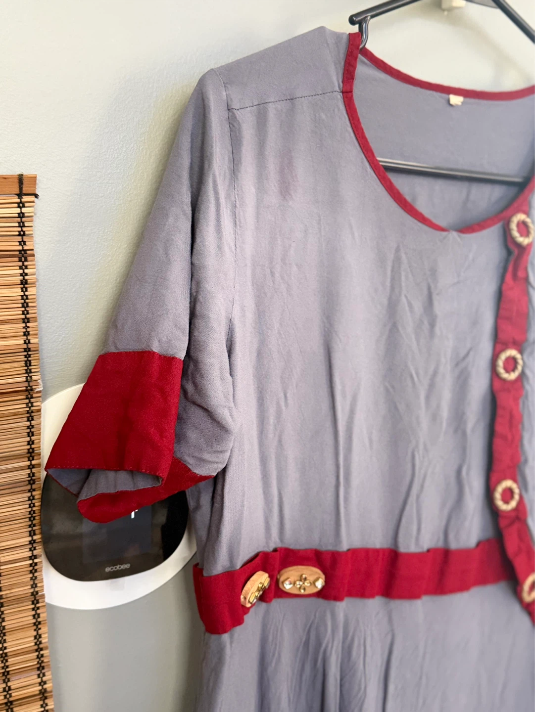 Gray & Red Dress with Decorative Buttons - photo 3