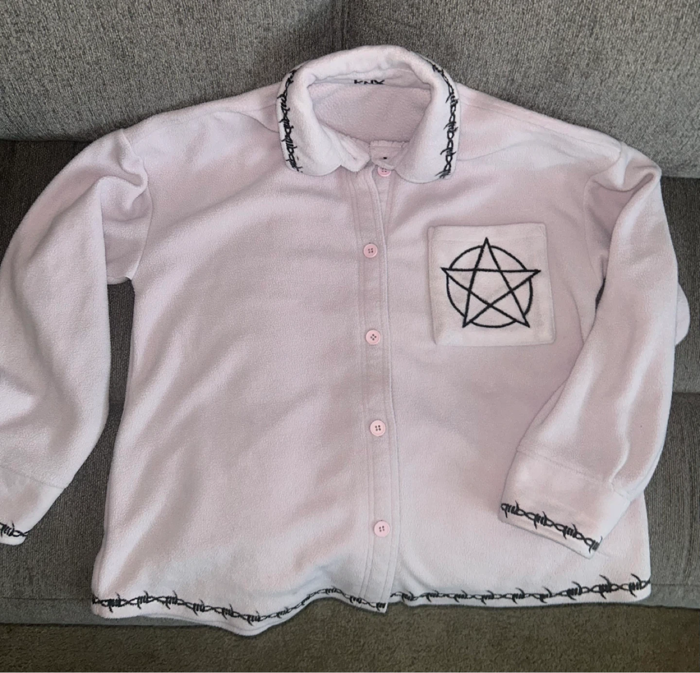Pink Fleece Button-Up Sweater/Shirt wPentagram & Barbed Wire - photo 2