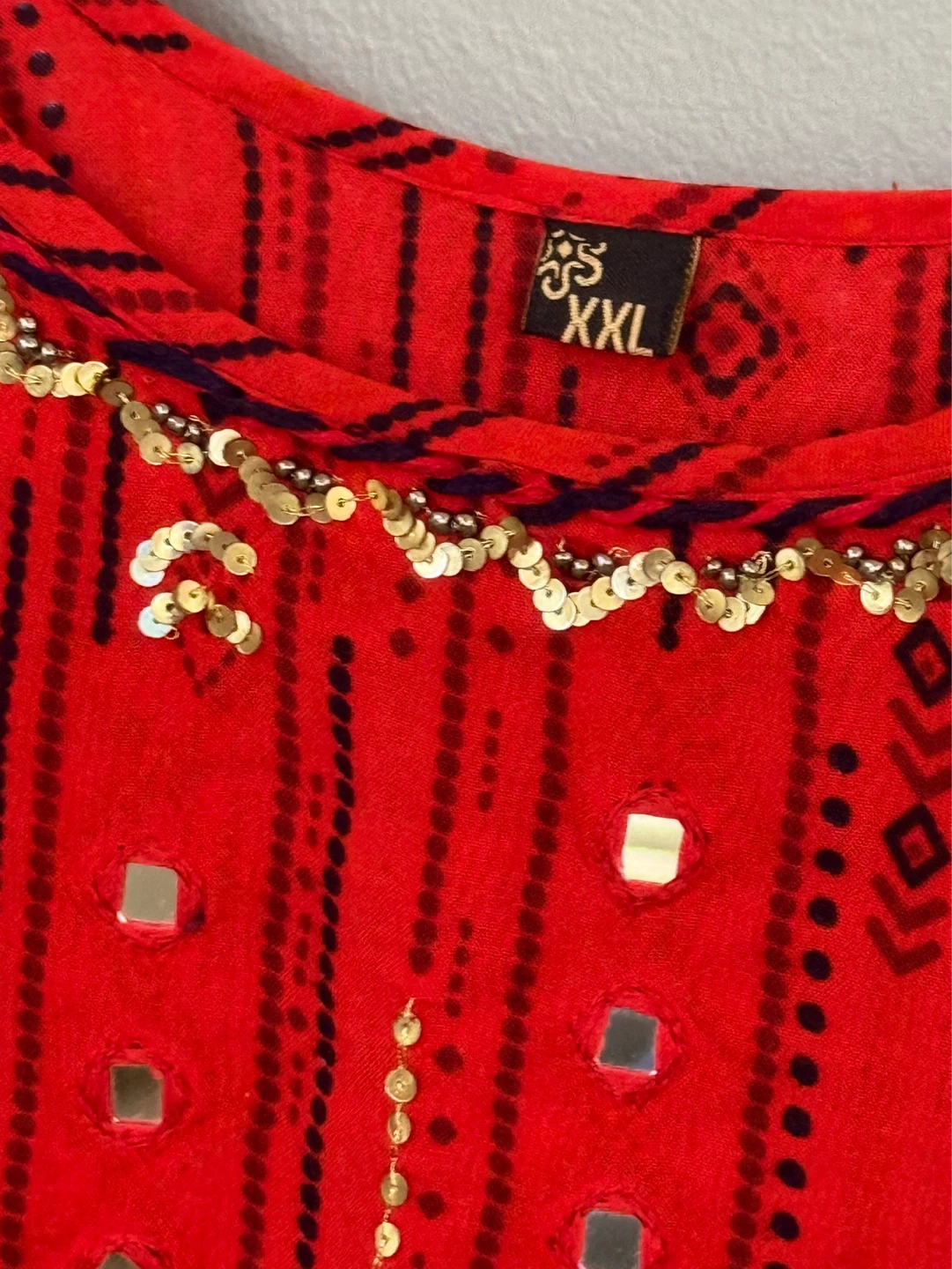 Red Dress with Black Geometric Print and Sequins - XXL - photo 3