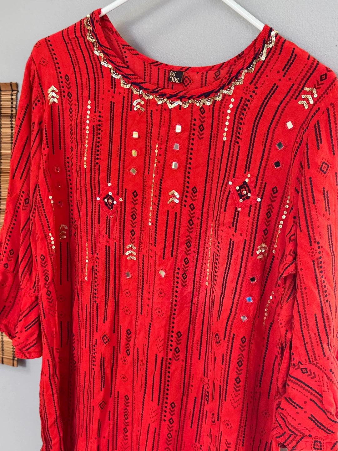 Red Dress with Black Geometric Print and Sequins - XXL - photo 2