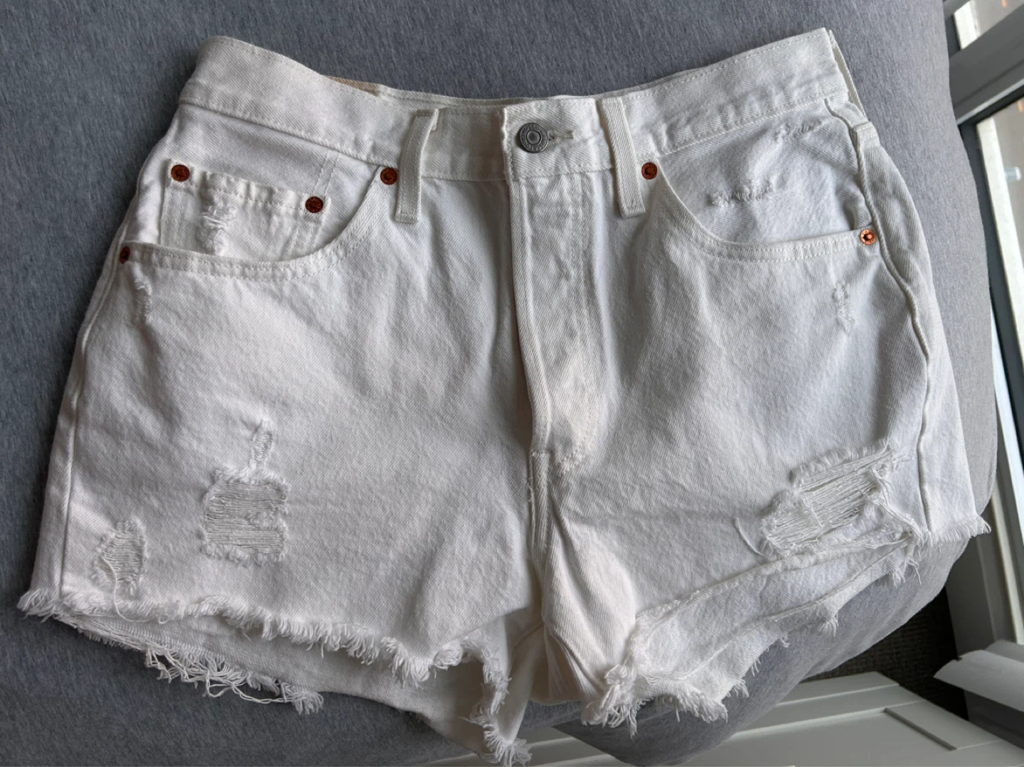 Size 30 Levi's Premium White Distressed Denim Shorts