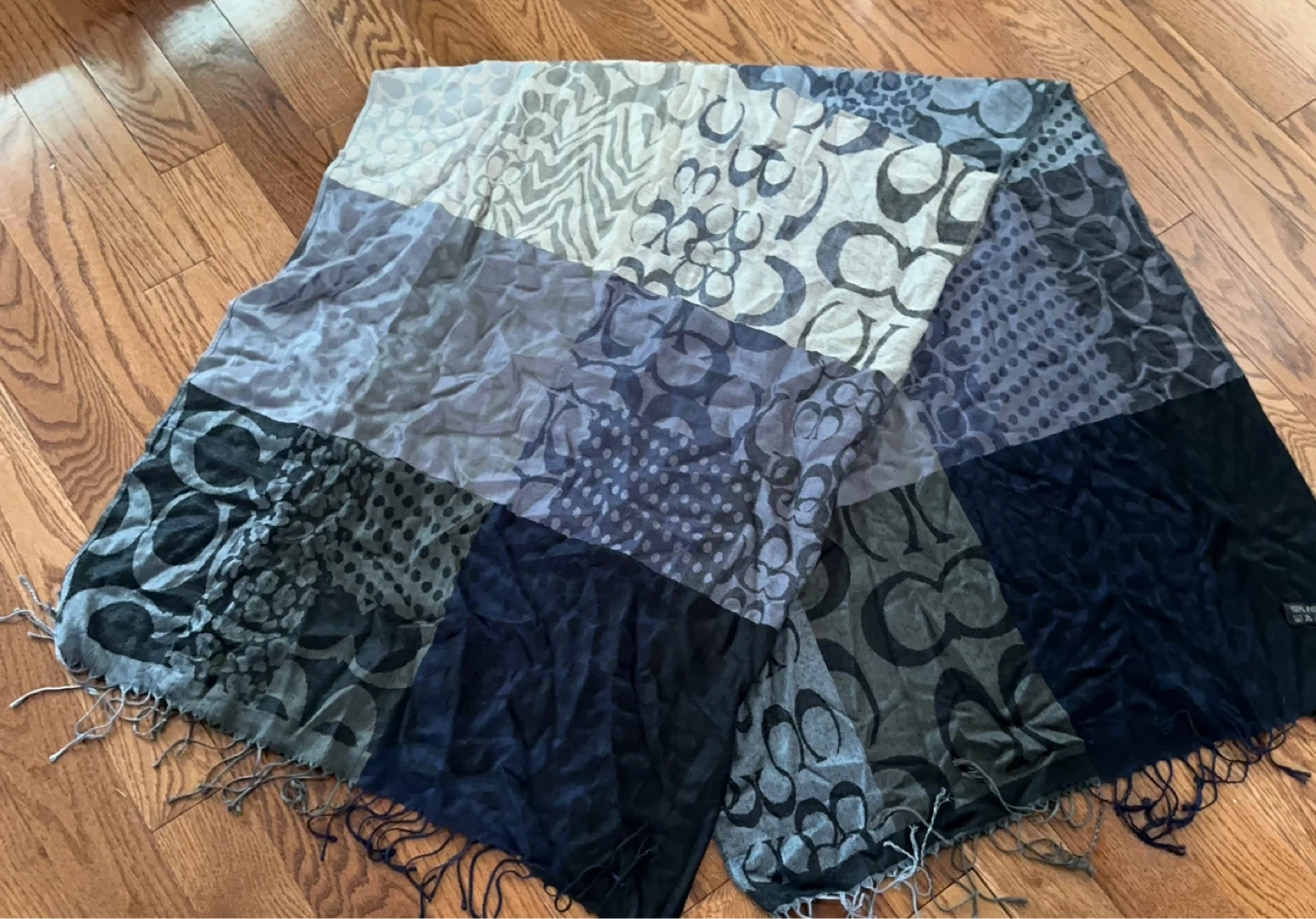 Coach Patchwork Monogram Scarf in Gray & Navy Tones - photo 2