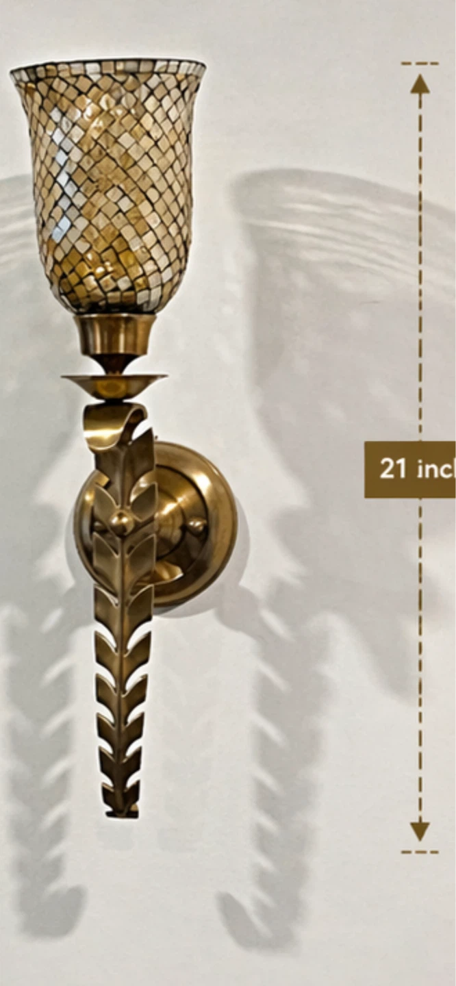 Mosaic Glass and Brass Sconce Lamp