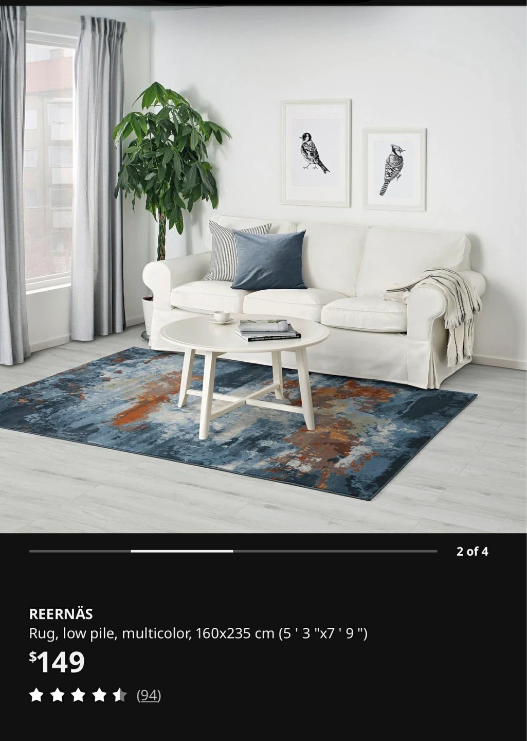 IKEA REERNÄS Low Pile Rug - Multicolor 160x235 cm