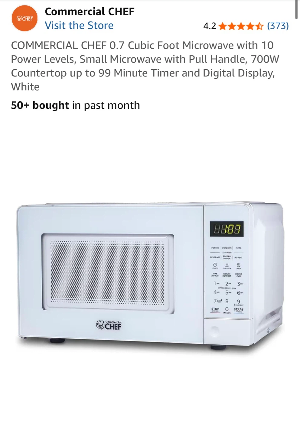 Commercial Chef 0.7 Cu Ft White Countertop Microwave