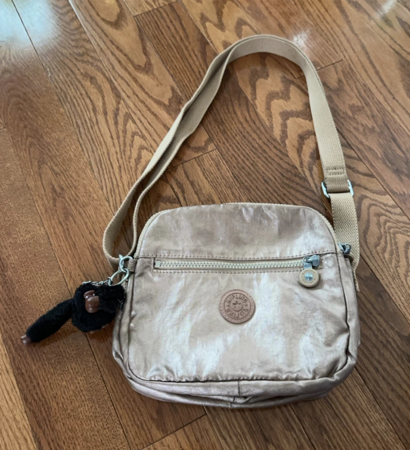 Kipling Crossbody Bag with Monkey Charm - Rose Gold
