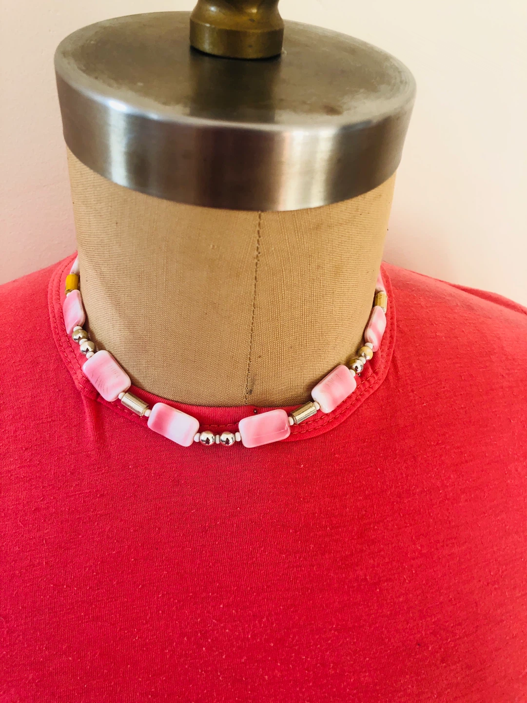 Pink and White Beaded Necklace