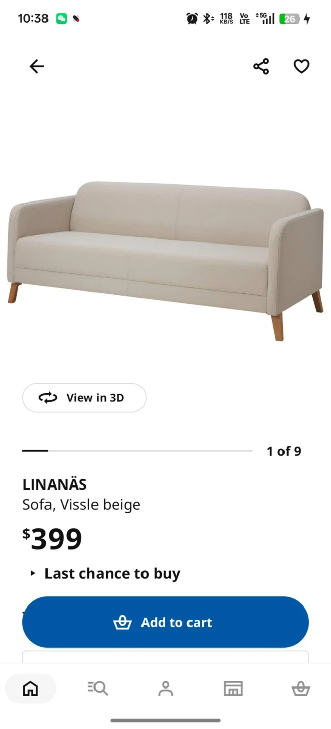 IKEA LINANÄS Vissle Beige Sofa