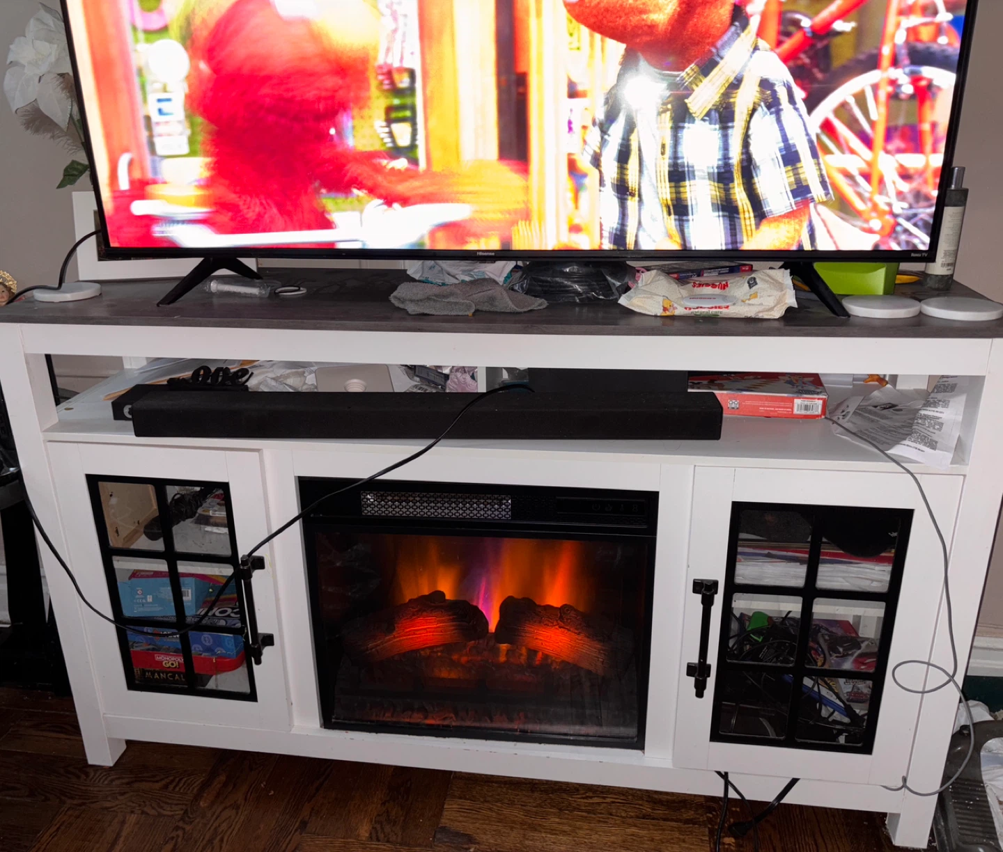 White Electric Fireplace TV Stand