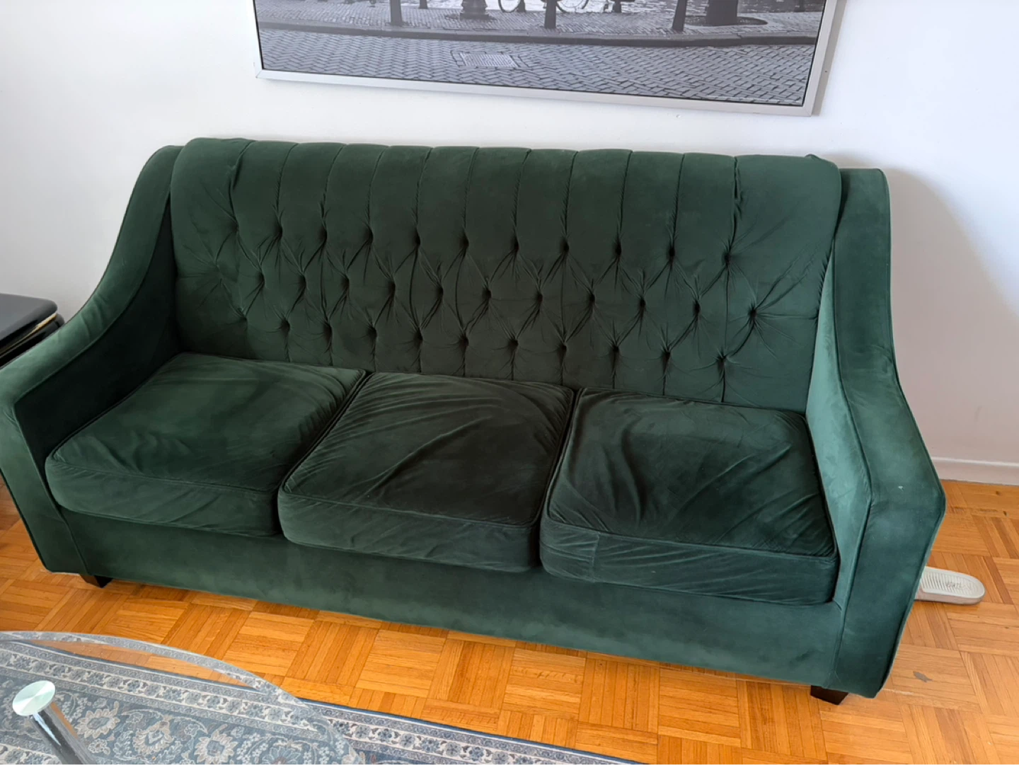 Dark Green Velvet Tufted Sofa