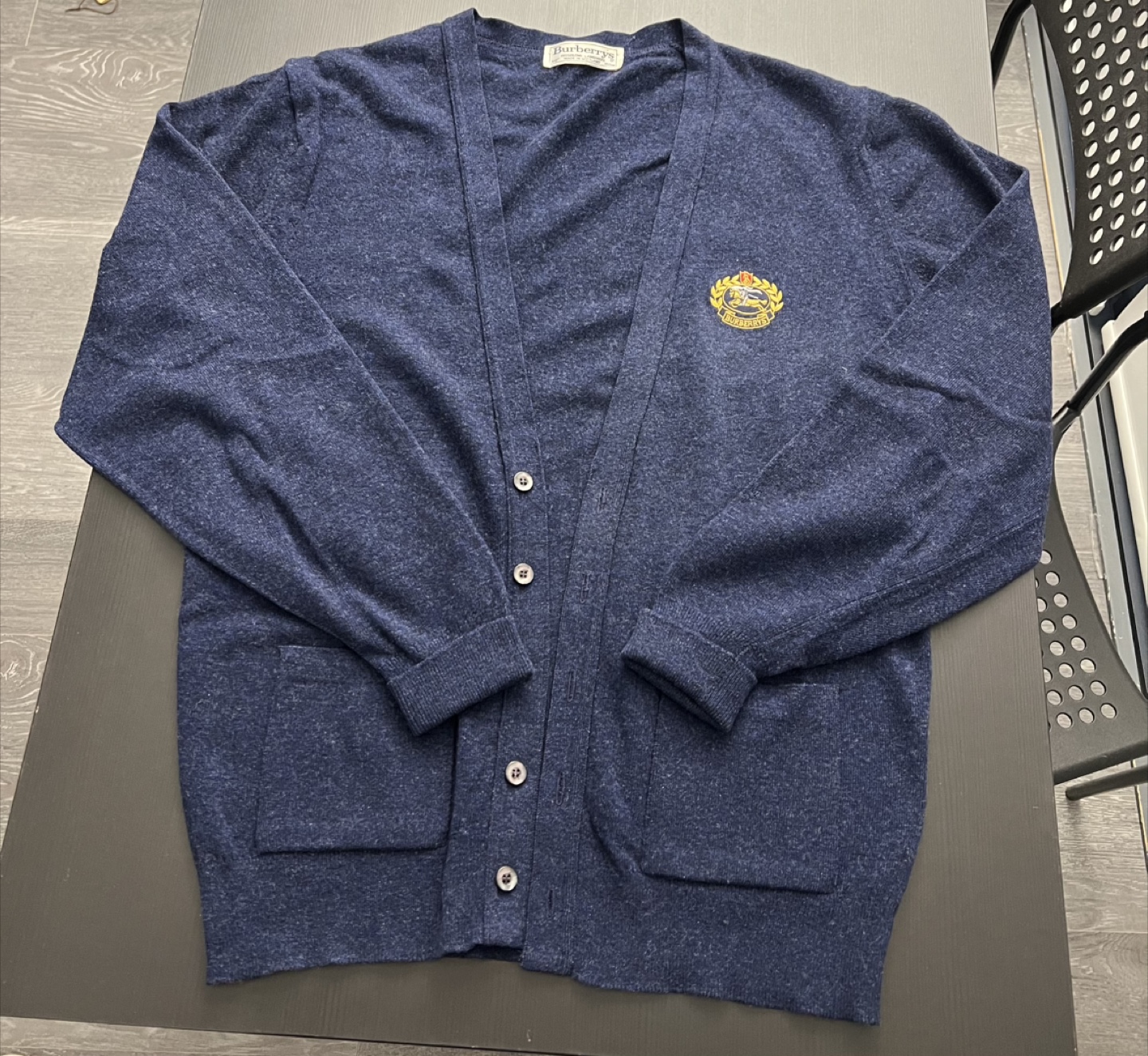 Burberry's Blue 100% Geelong Lambswool Cardigan - Size 40