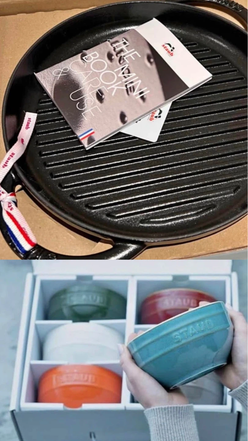 STAUB Bundle Brand New Grill Pan & 6 ceramic bowls