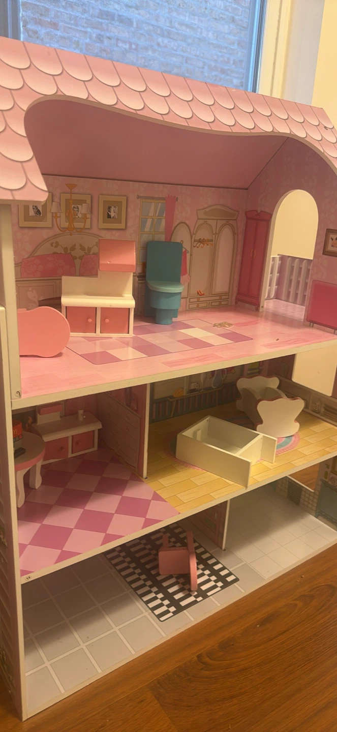 Wooden Dollhouse with Furniture