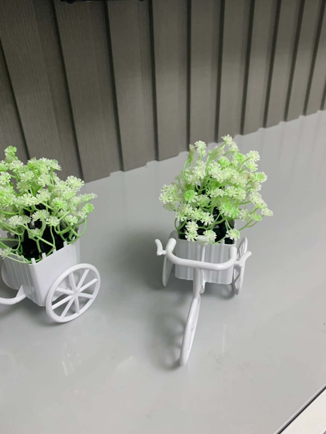 Set of 3 White Bicycle Planters with Faux Flowers - photo 2