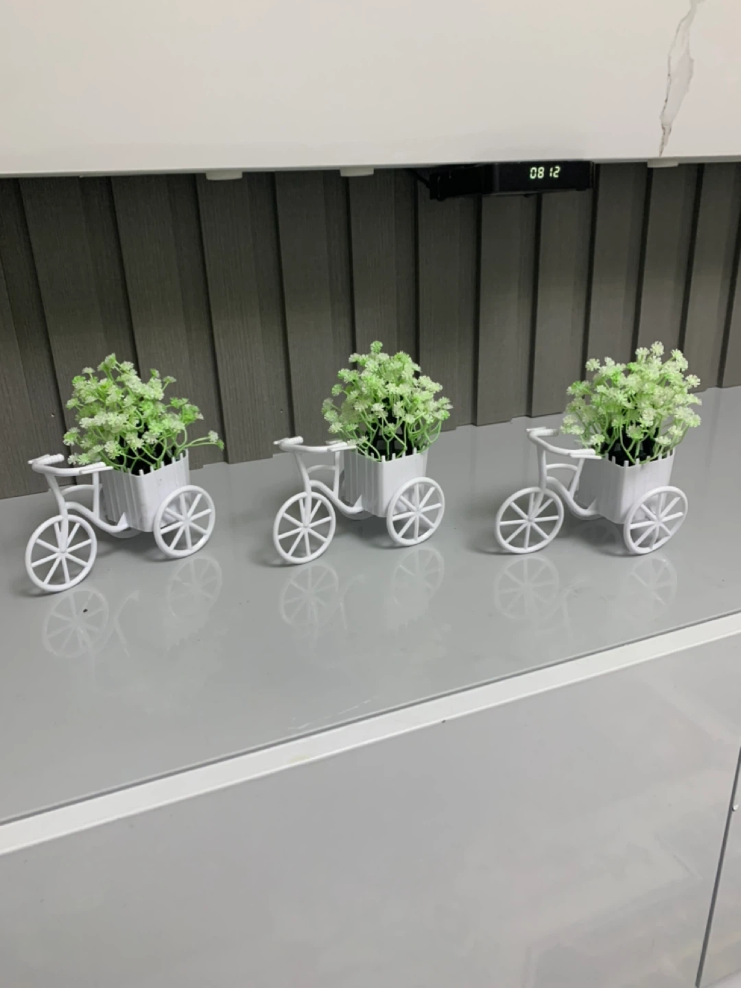 Set of 3 White Bicycle Planters with Faux Flowers