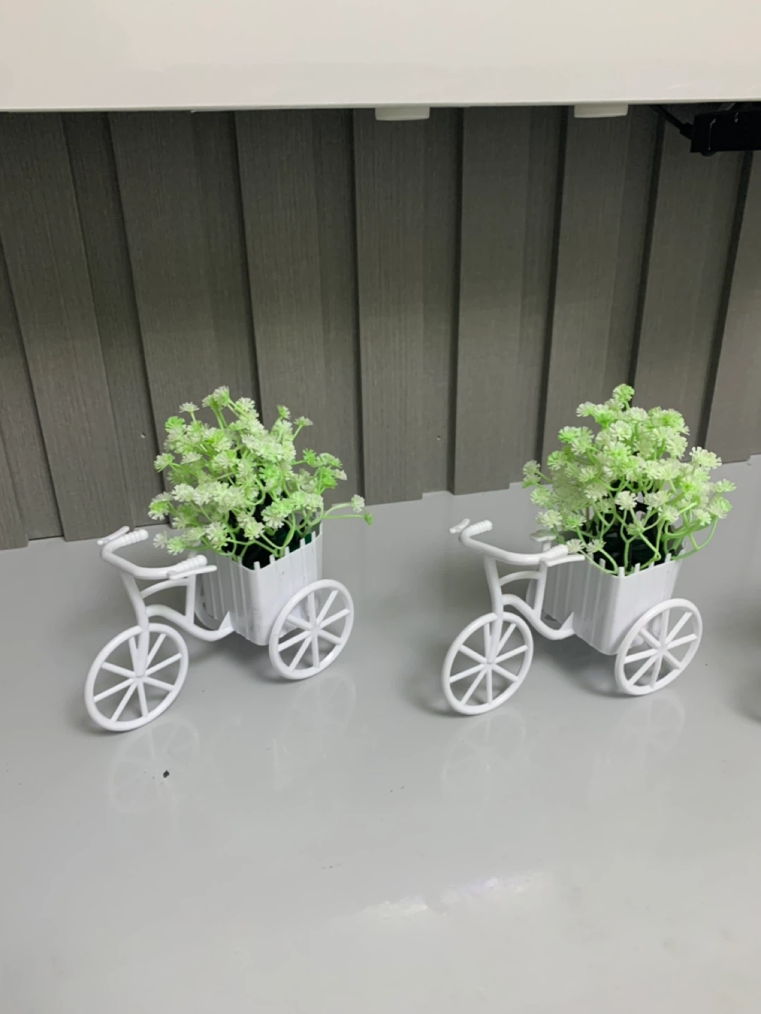 Set of 3 White Bicycle Planters with Faux Flowers - photo 3