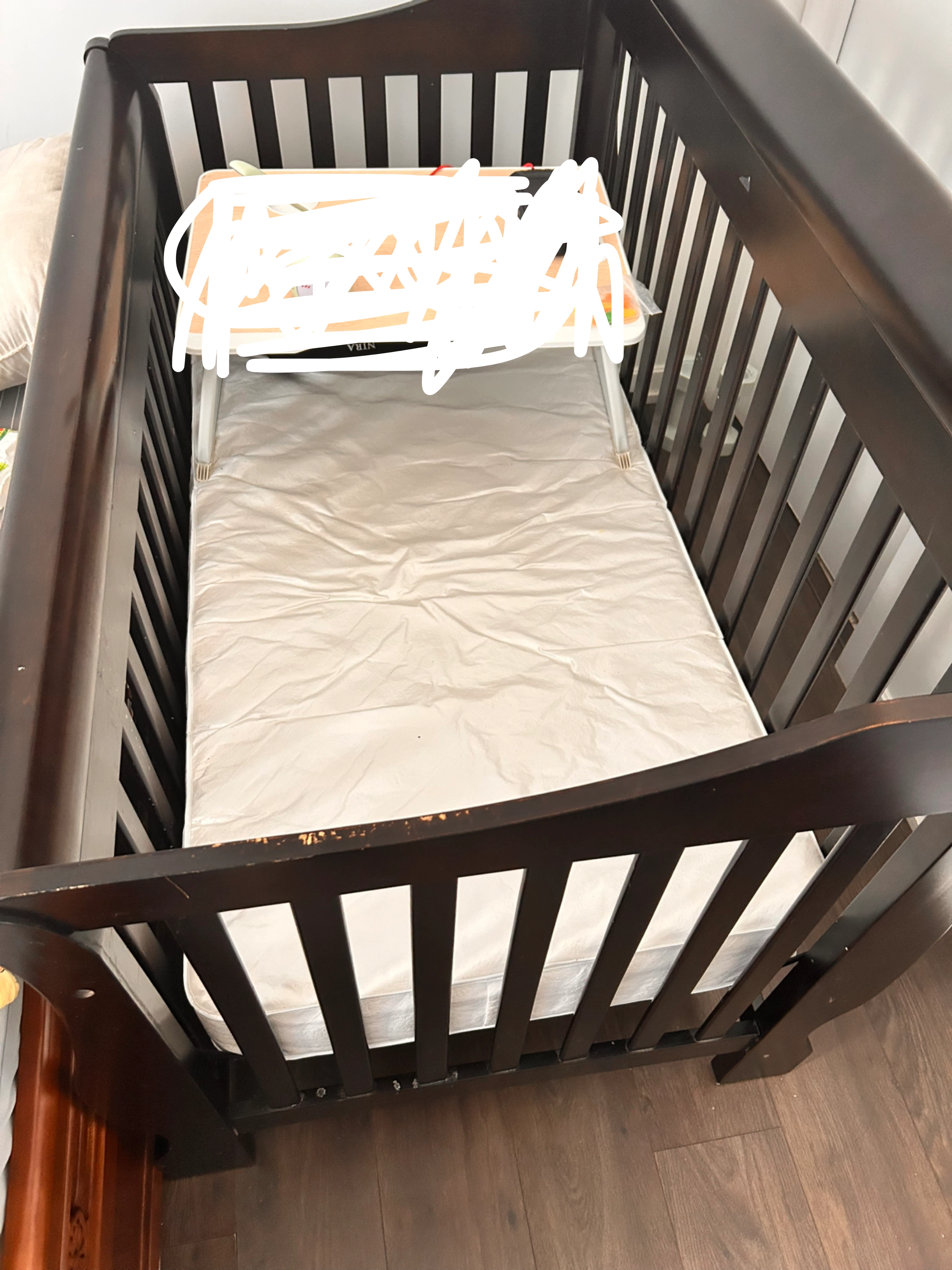 Dark Brown Wooden Baby Crib