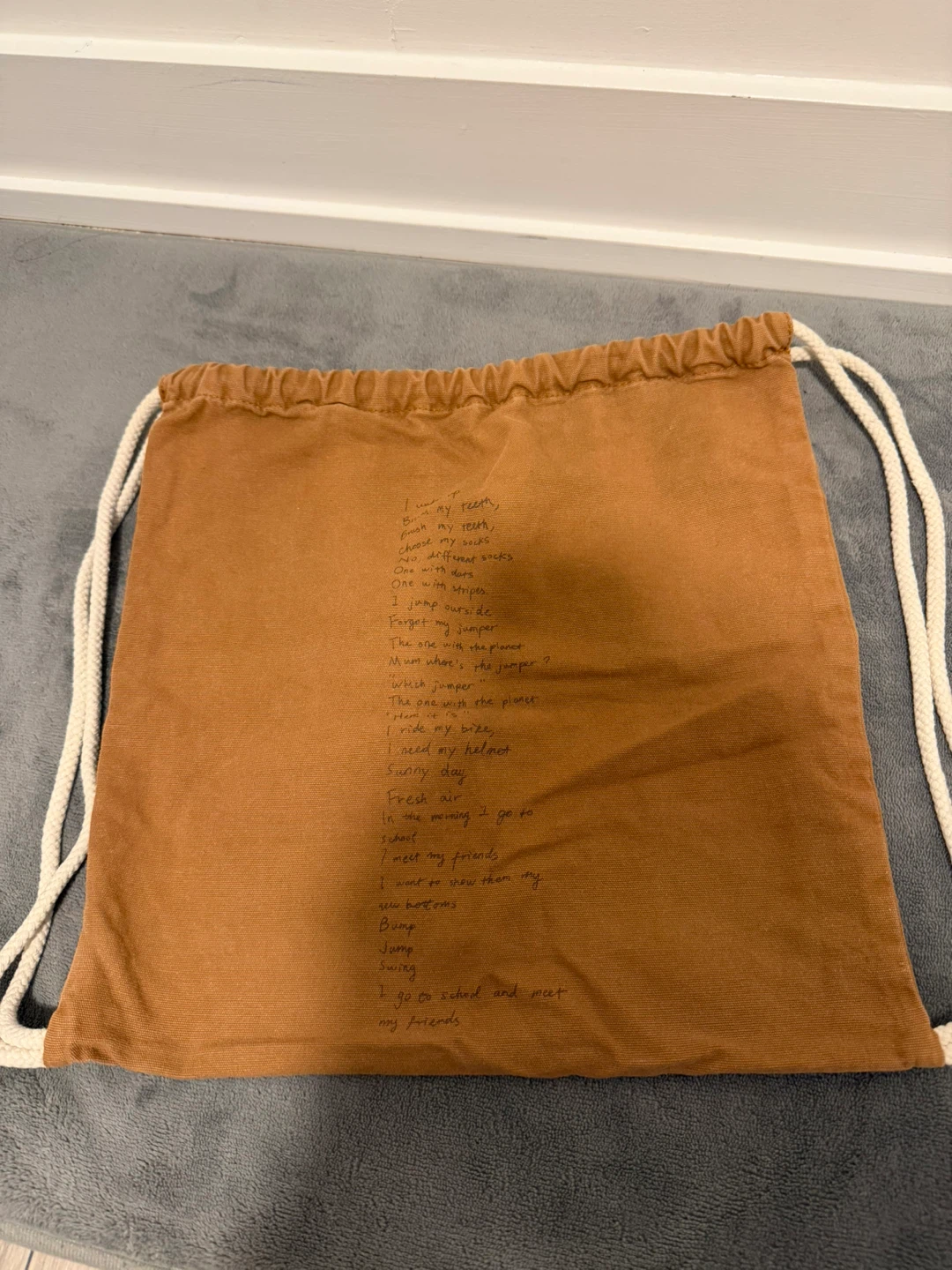 Brown Canvas Drawstring Bag with Poem