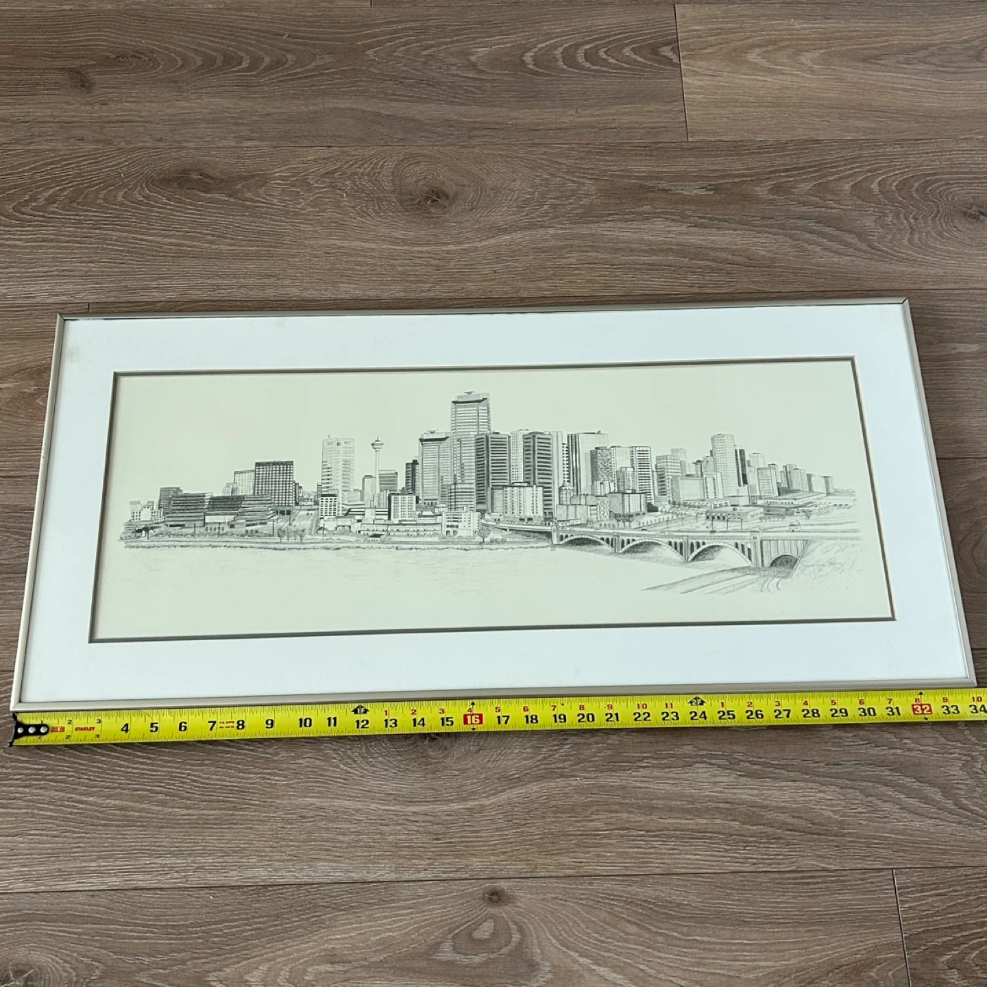 Large Vintage 1986 Calgary Skyline Pencil Drawing - photo 3