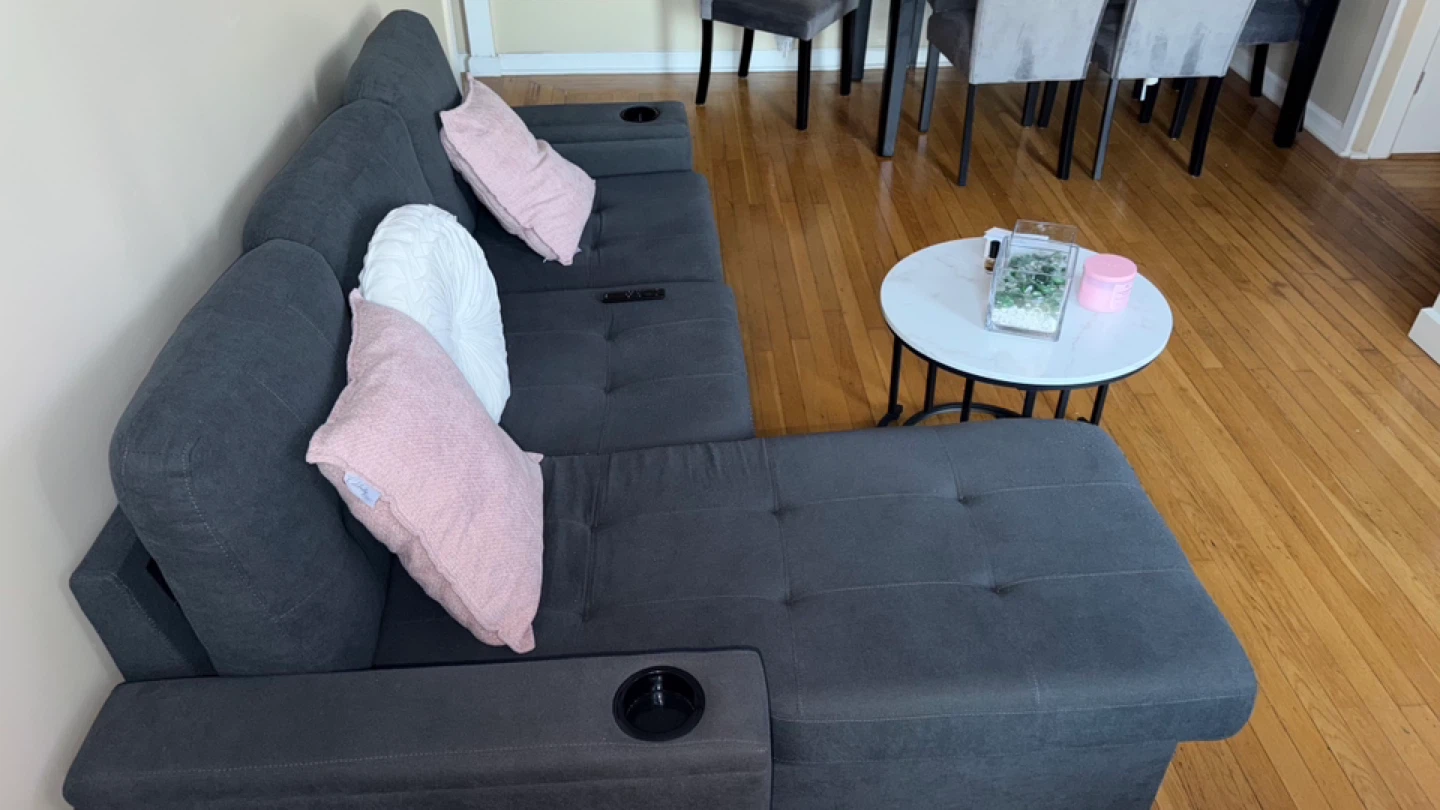 Dark Gray Sectional Sofa with Storage and Cup Holders - photo 2