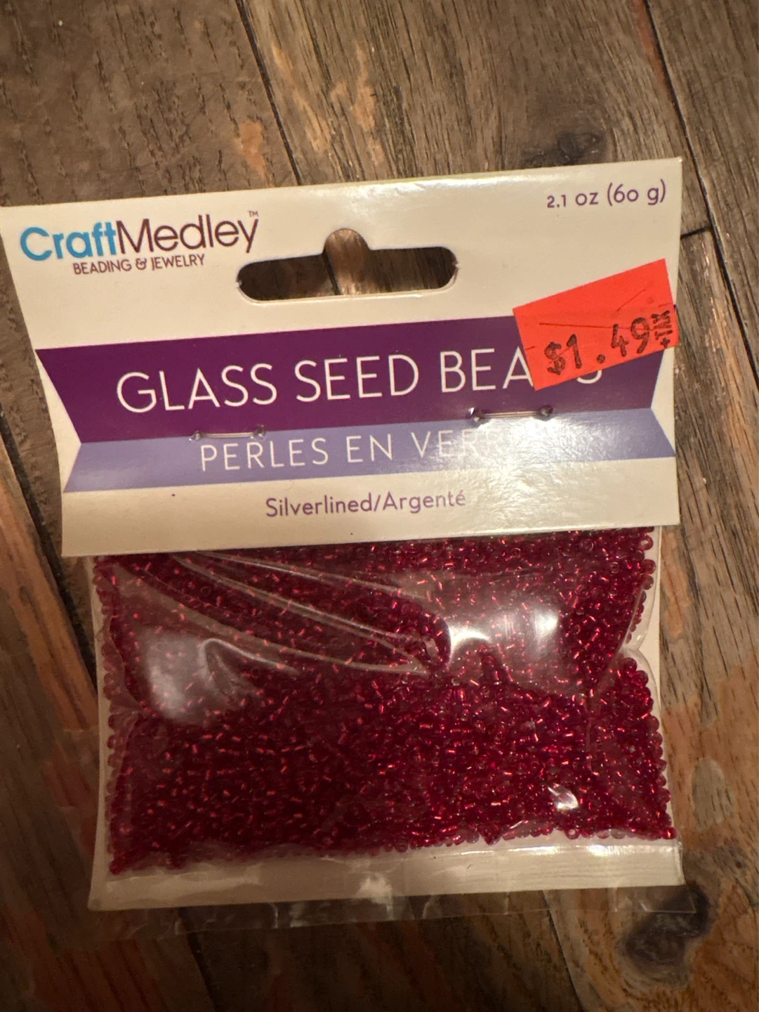 CraftMedley Glass Seed Beads - Silverlined Red