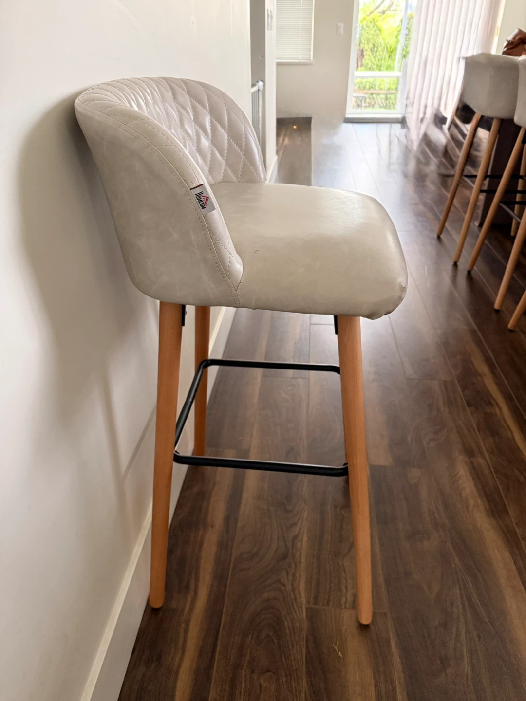4 Bar Stools - Light Grey Faux Leather - photo 3