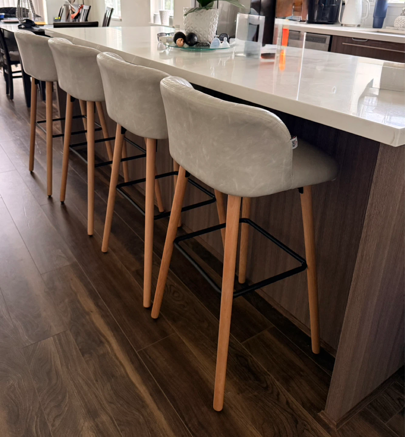 4 Bar Stools - Light Grey Faux Leather