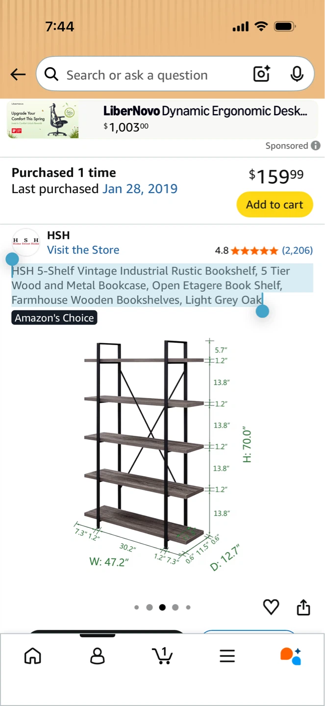 HSH 5-Shelf Industrial Vintage Bookshelf - photo 2