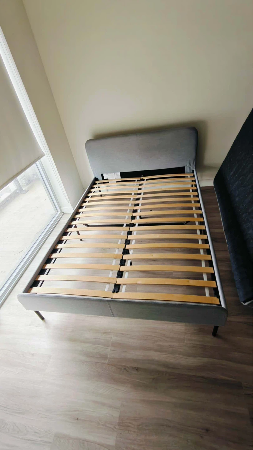 Grey Upholstered Bed Frame with Slats. Full/Double size