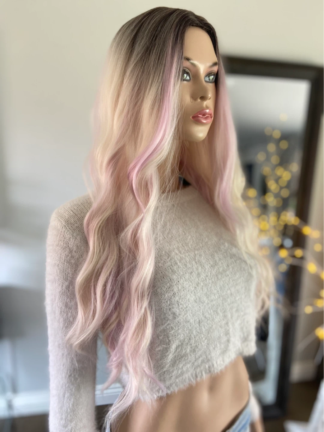 NWOT: Long Wavy Platinum Blonde & Ice Pink Ombré Synthetic Wig - photo 4