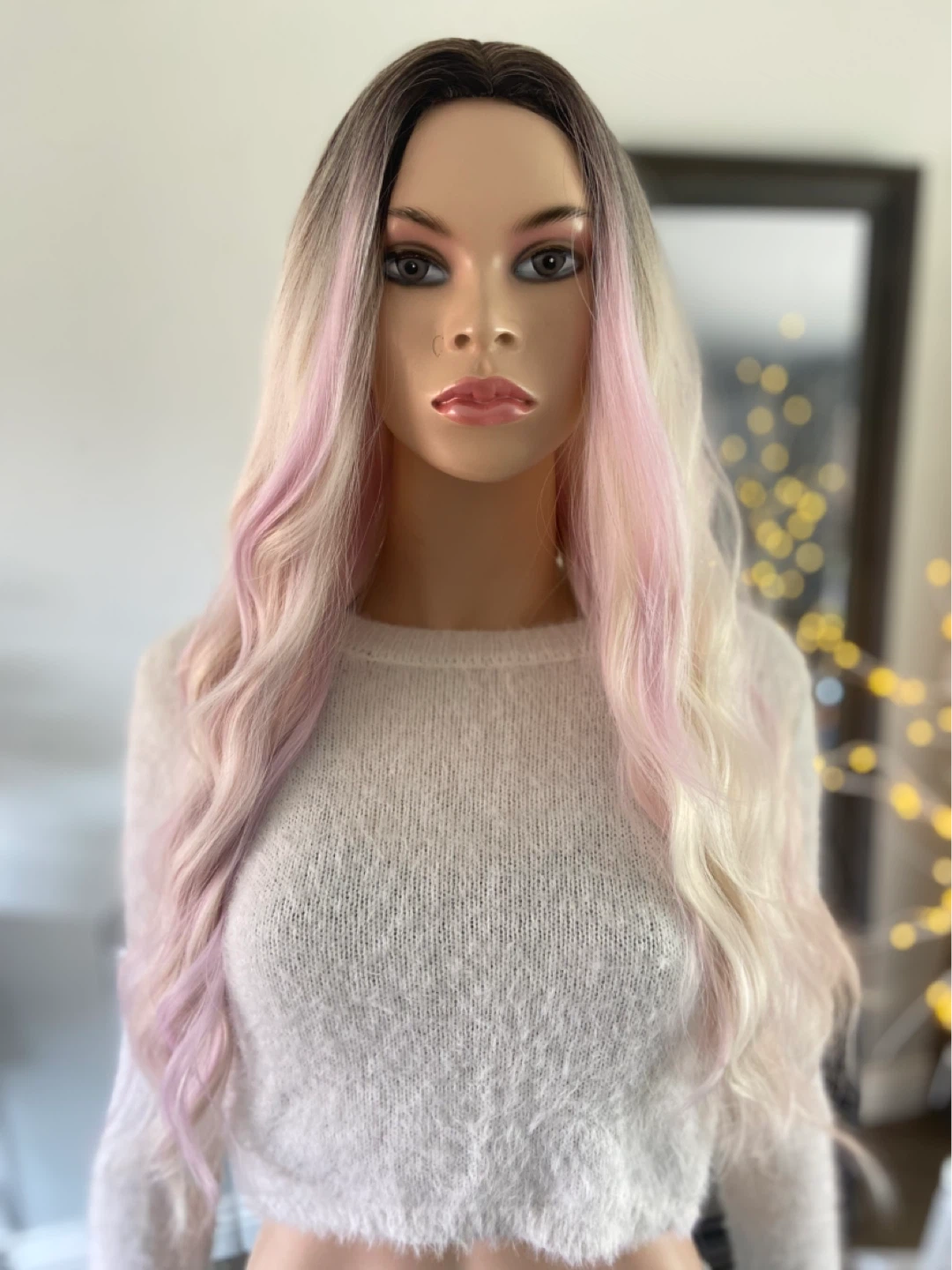 NWOT: Long Wavy Platinum Blonde & Ice Pink Ombré Synthetic Wig - photo 2