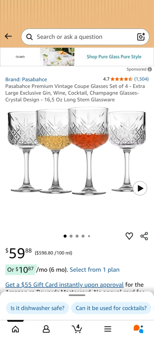 Pasabahce Crystal Coupe Glasses Set of 4 - photo 4