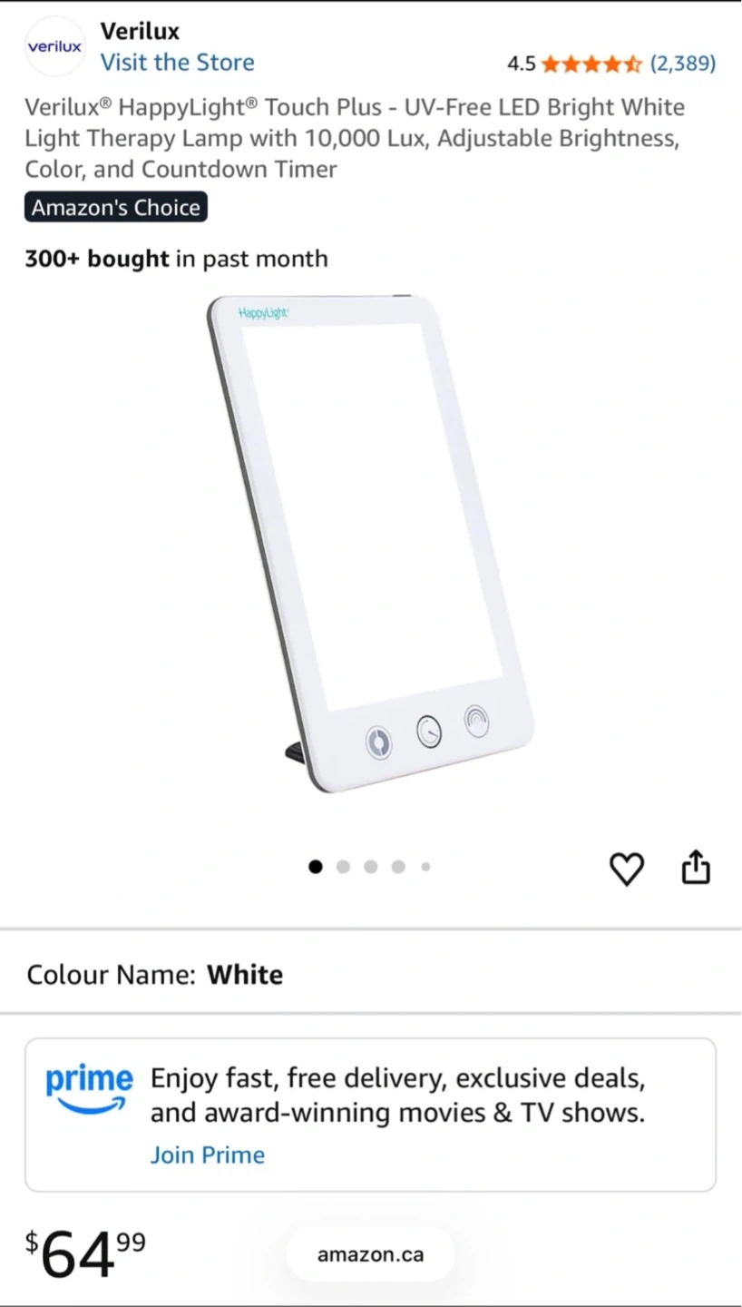 Verilux HappyLight Touch Plus LED Therapy Lamp - White