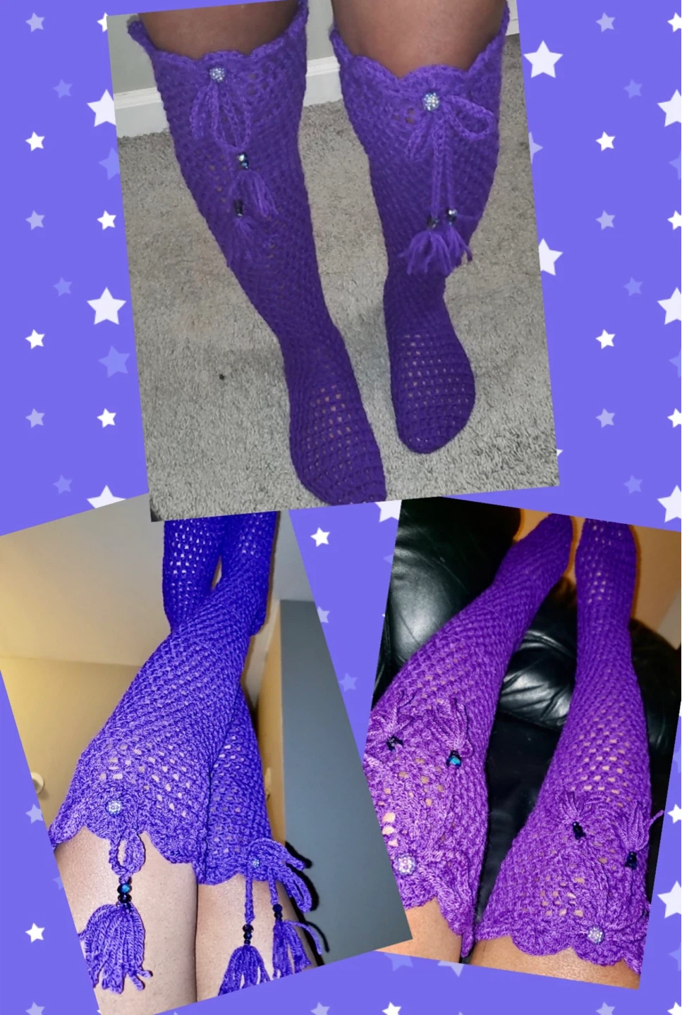 Purple Crochet Thigh High Boot Cuffs/Socks
