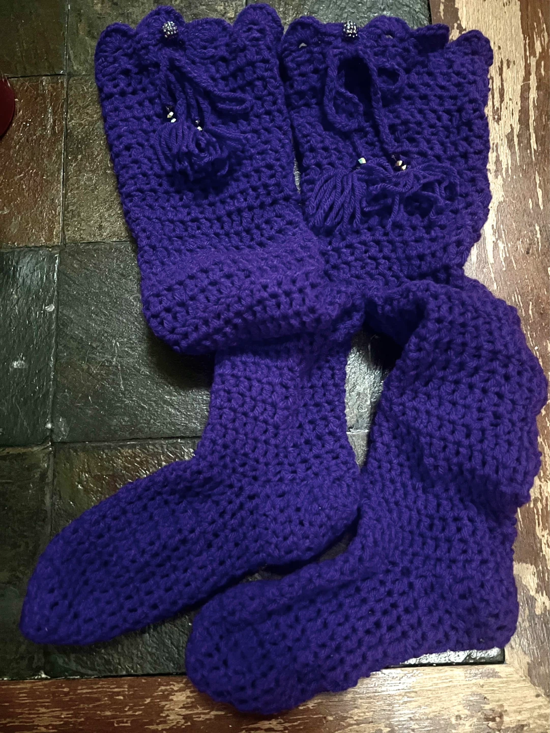 Purple Crochet Thigh High Boot Cuffs/Socks - photo 2