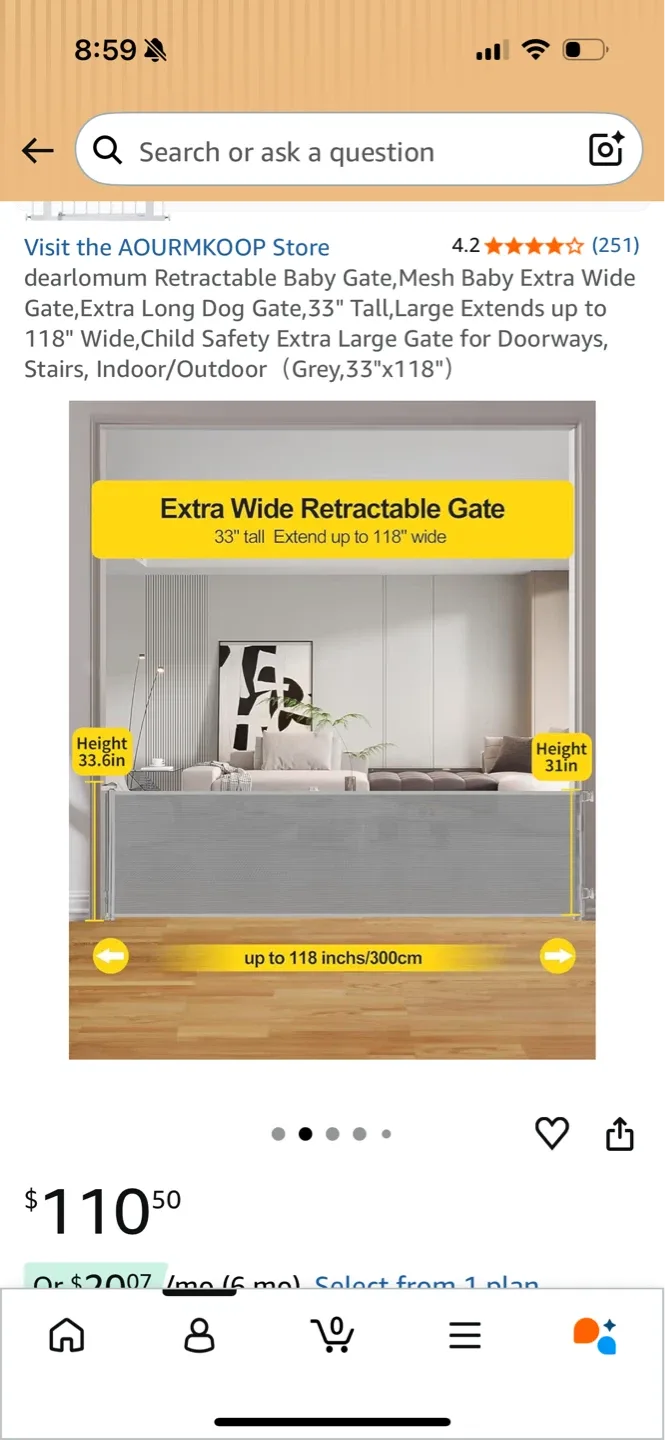 dearlomlum Retractable Baby Gate - 33" Tall, Extends up to 118" - photo 2
