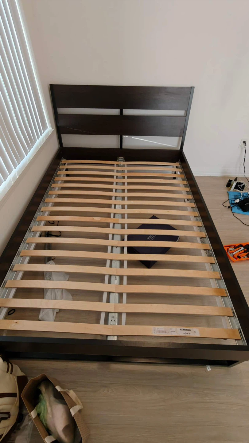 Moving Sale - Dark Brown Wooden Bed Frame with Slats.Full/Double