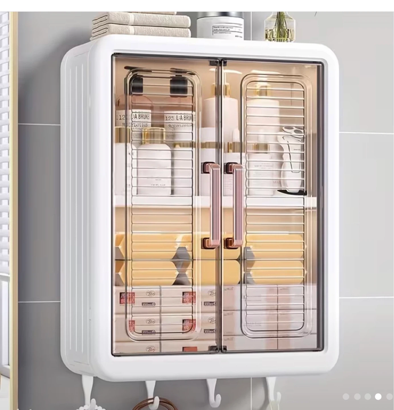 Plastic Wall Mounted Bathroom Storage Cabinet with Hooks - photo 2
