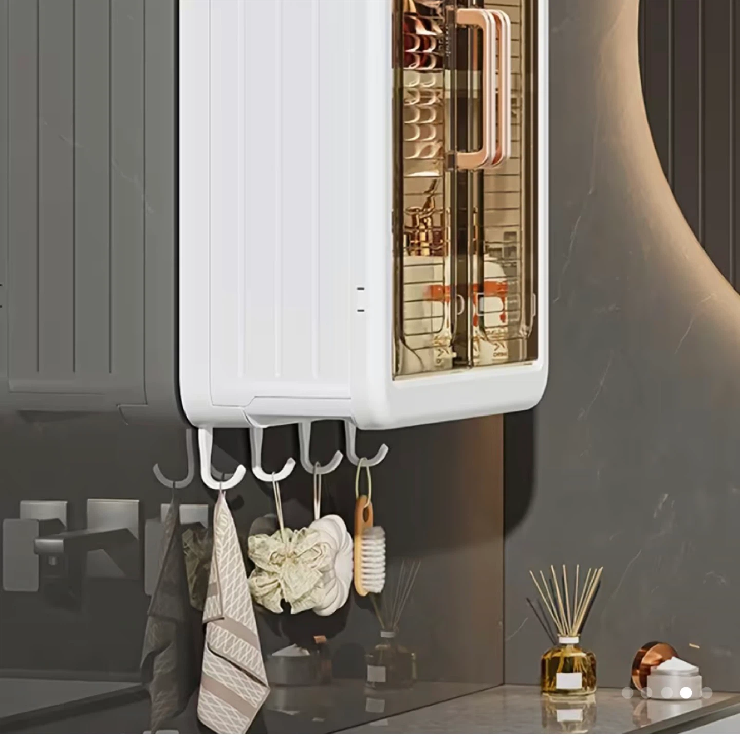 Plastic Wall Mounted Bathroom Storage Cabinet with Hooks - photo 3